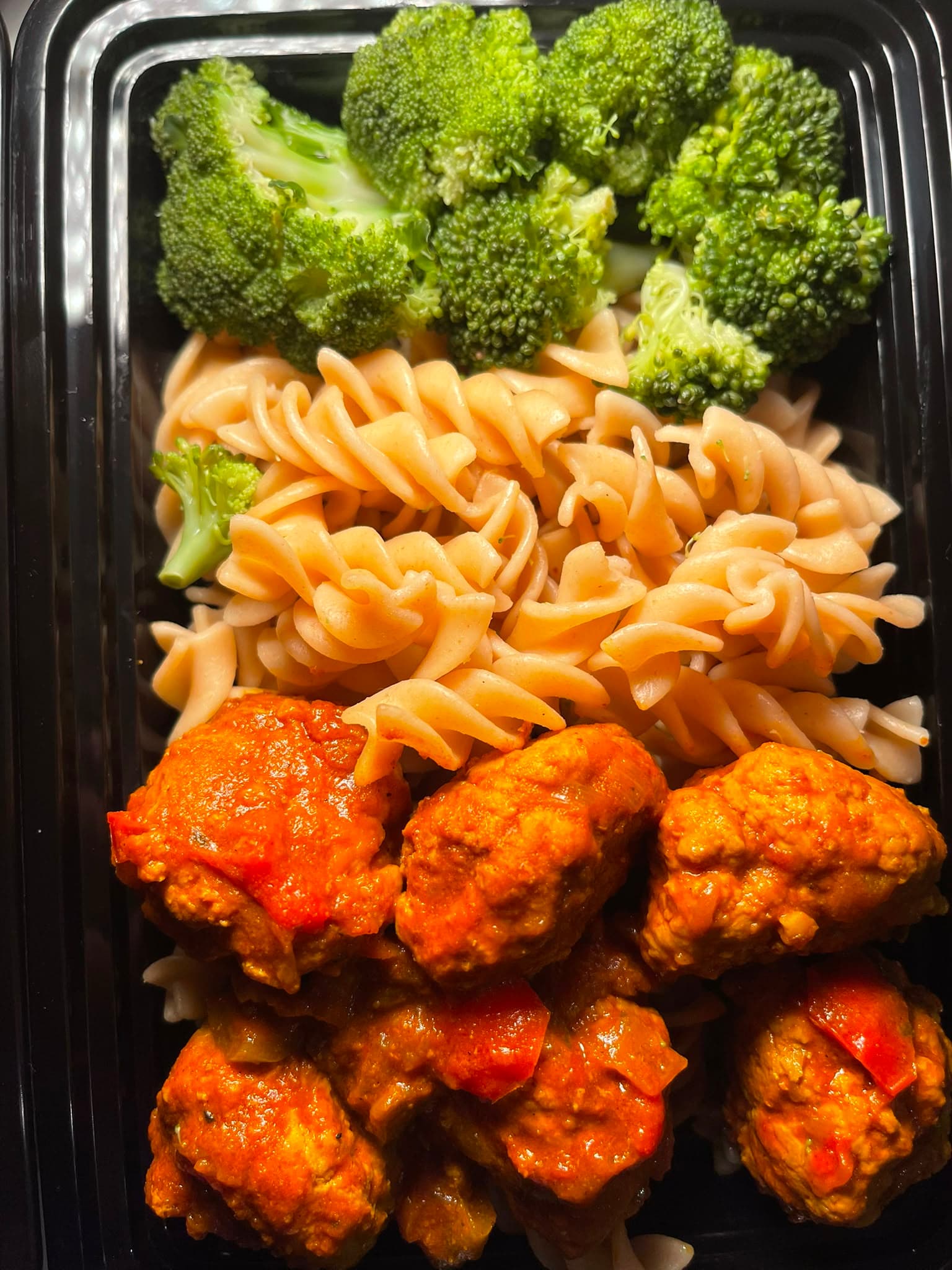 Turkey Meatballs & Pasta, packed and ready for delivery